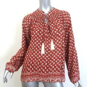 💕NATALIE MARTIN💕 Long Sleeve Tassel Top ~ Rust Floral Print Large